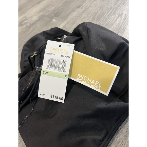 NWT $118 Michael Kors One-Piece Swimsuit Black Off Shoulder Side Cut Out 8 - Picture 2 of 10